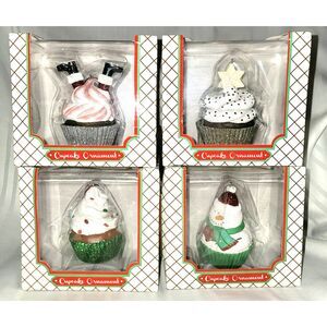 Jillson & Roberts Tree Treats Cupcake Set of 4 Christmas Ornaments Snowman Santa